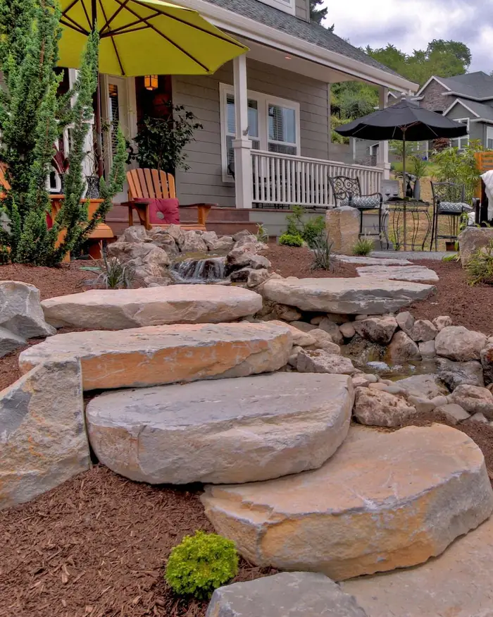 Contemporary Basalt Landscape with Stepping Stones