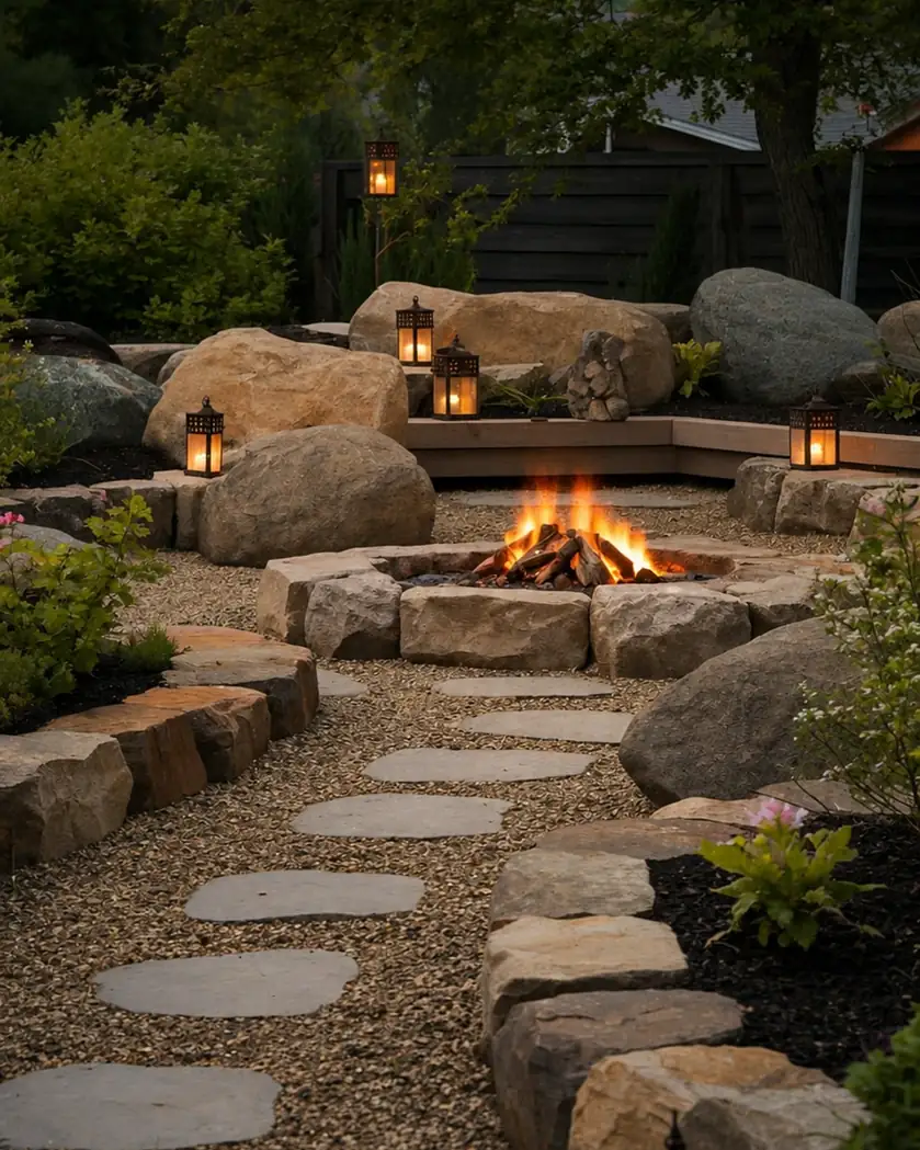 Sandstone & Basalt Firepit Landscape