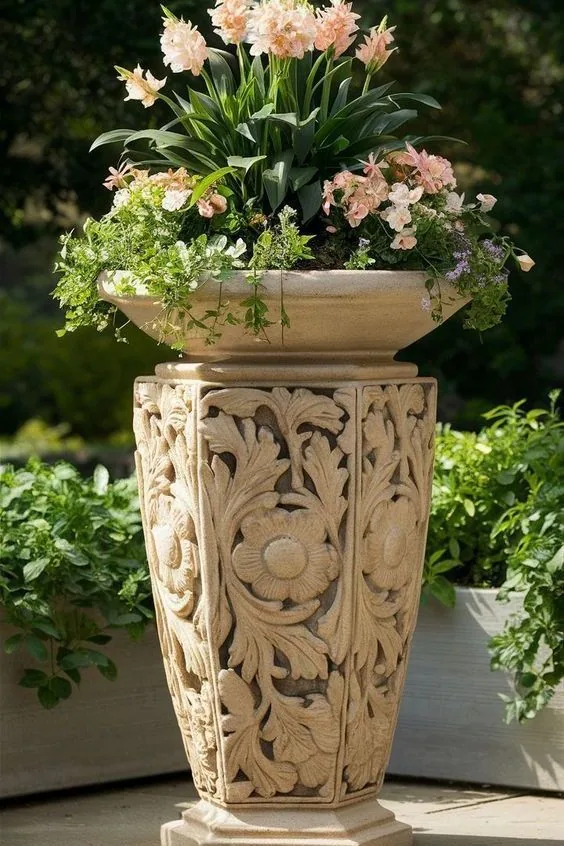 Traditional Carved Pedestal Planter