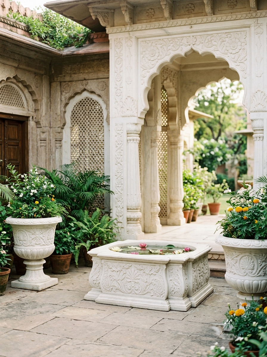 Planters in Ambaji White Marble