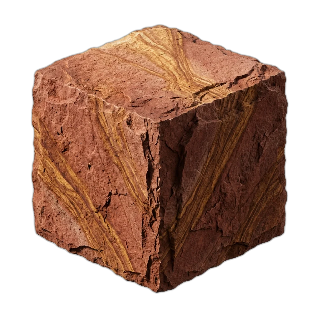 Rough natural-split Dholpur Red Sandstone block sample