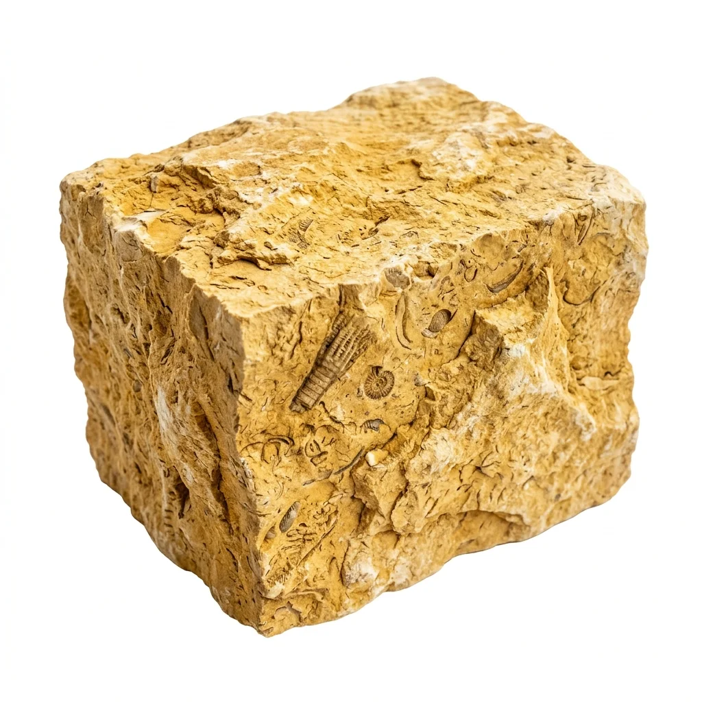 Rough natural-split Jaisalmer Yellow stone block sample with fossil patterns