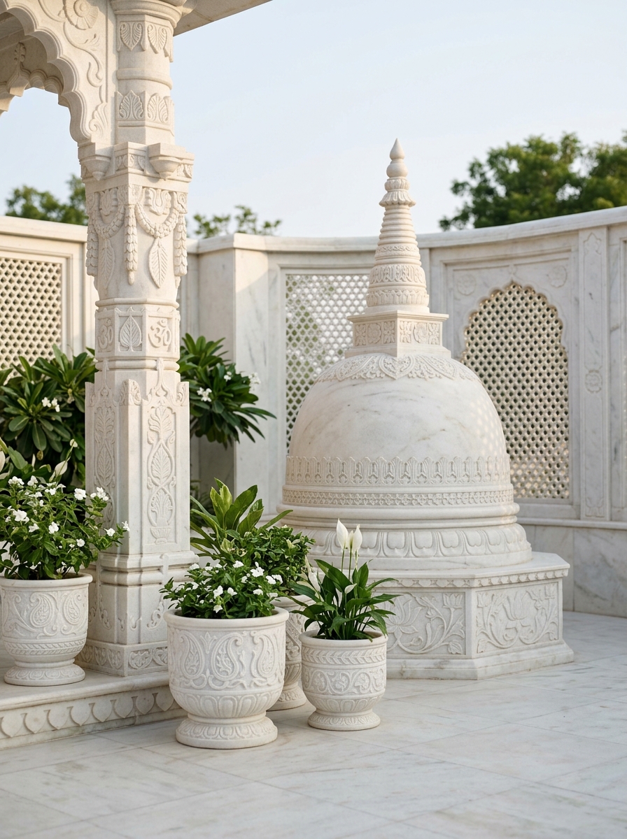 Planters in Makrana White Marble