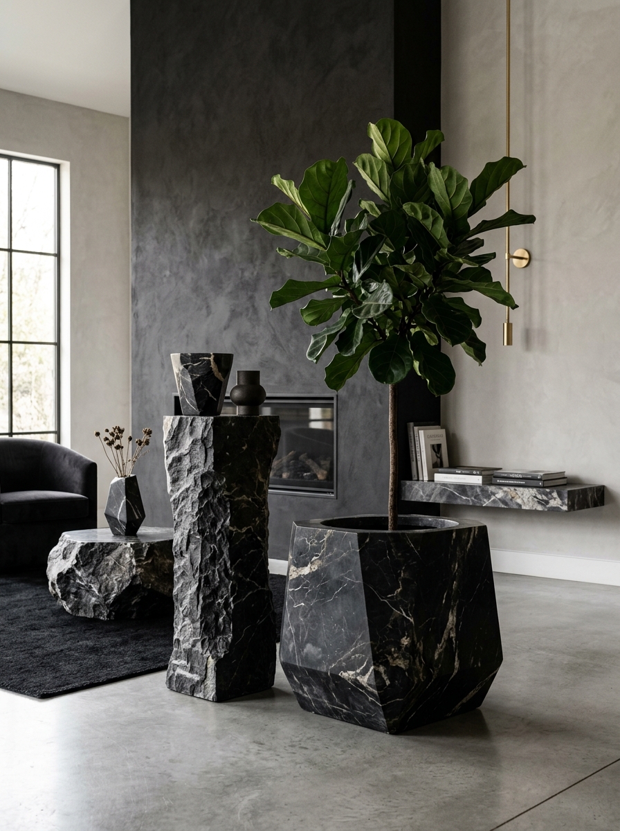 Planters in Marine Black Marble