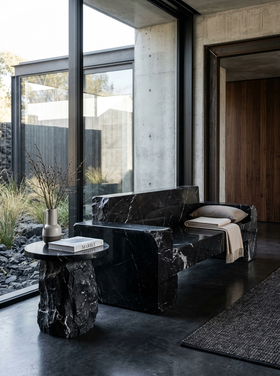 Stone Furniture in Marine Black Marble