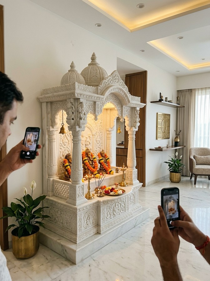 Marble mandir crafted by Ishatva in A. Kapoor's home, Mumbai