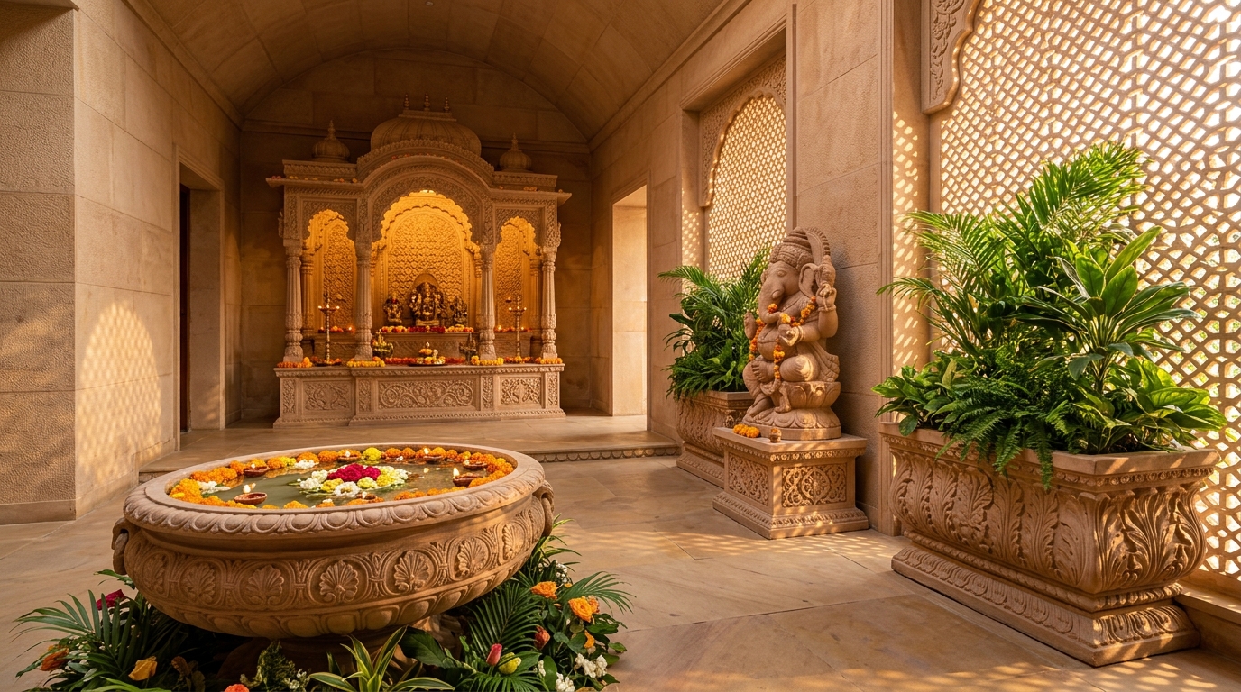 Intricately carved sandstone Mandir