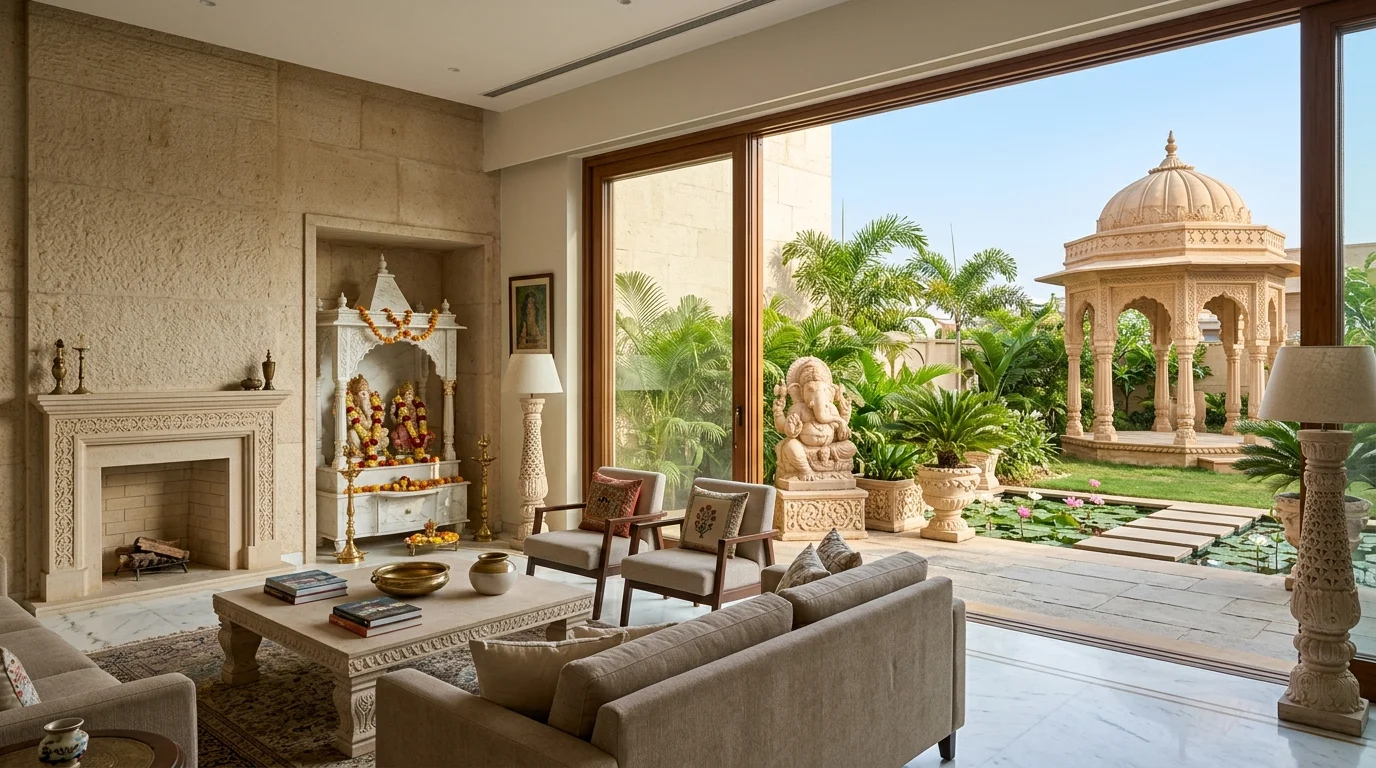 Intricately carved sandstone Mandir